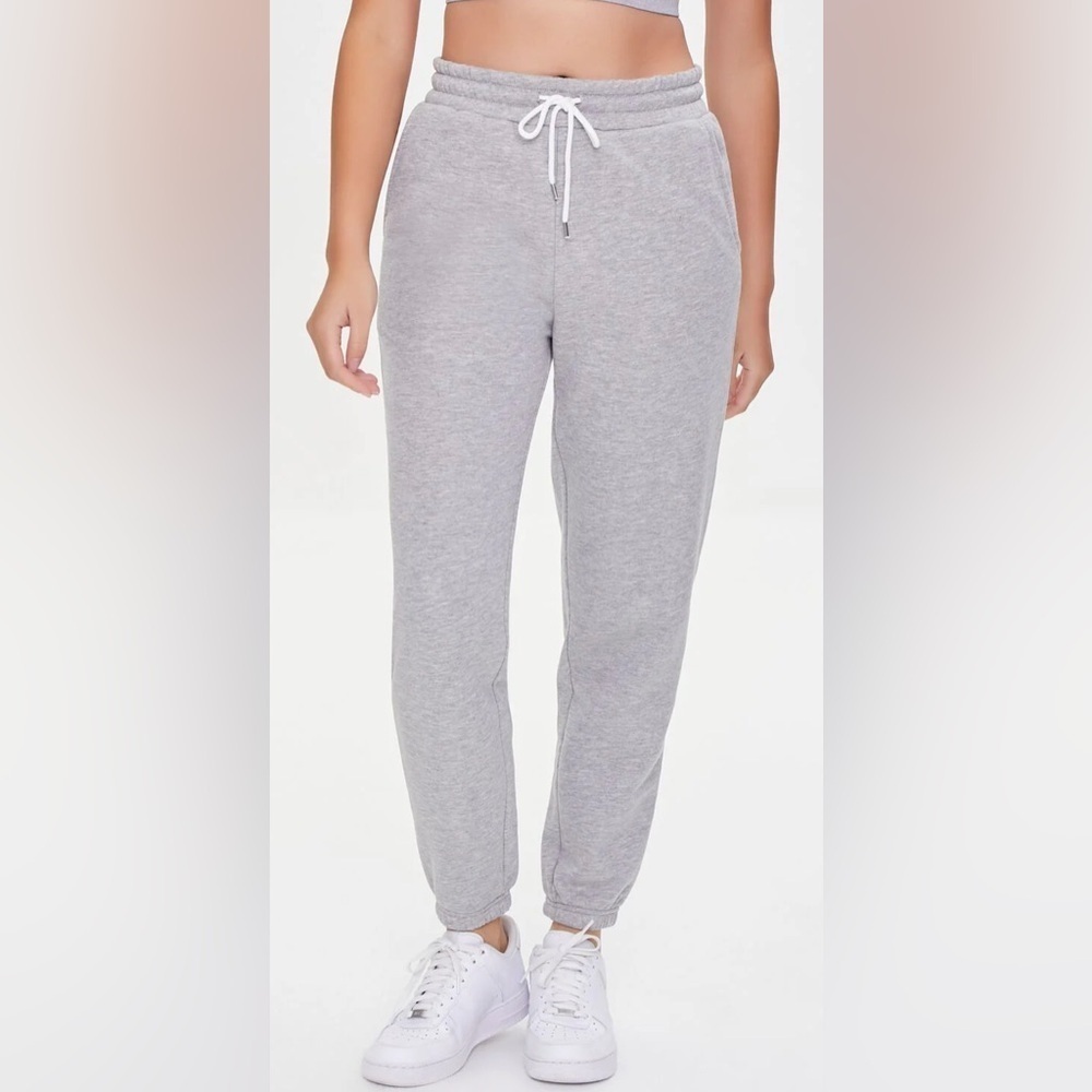 Forever 21 Fleece Elastic Waist Pockets Heather Gray Joggers Cozy Casual Size Sm